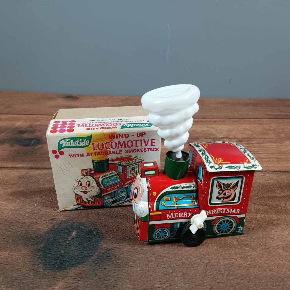 Vintage Yuletide Wind Up Locomotive Tin Toy Santa Christmas Japan 2155 with Box
